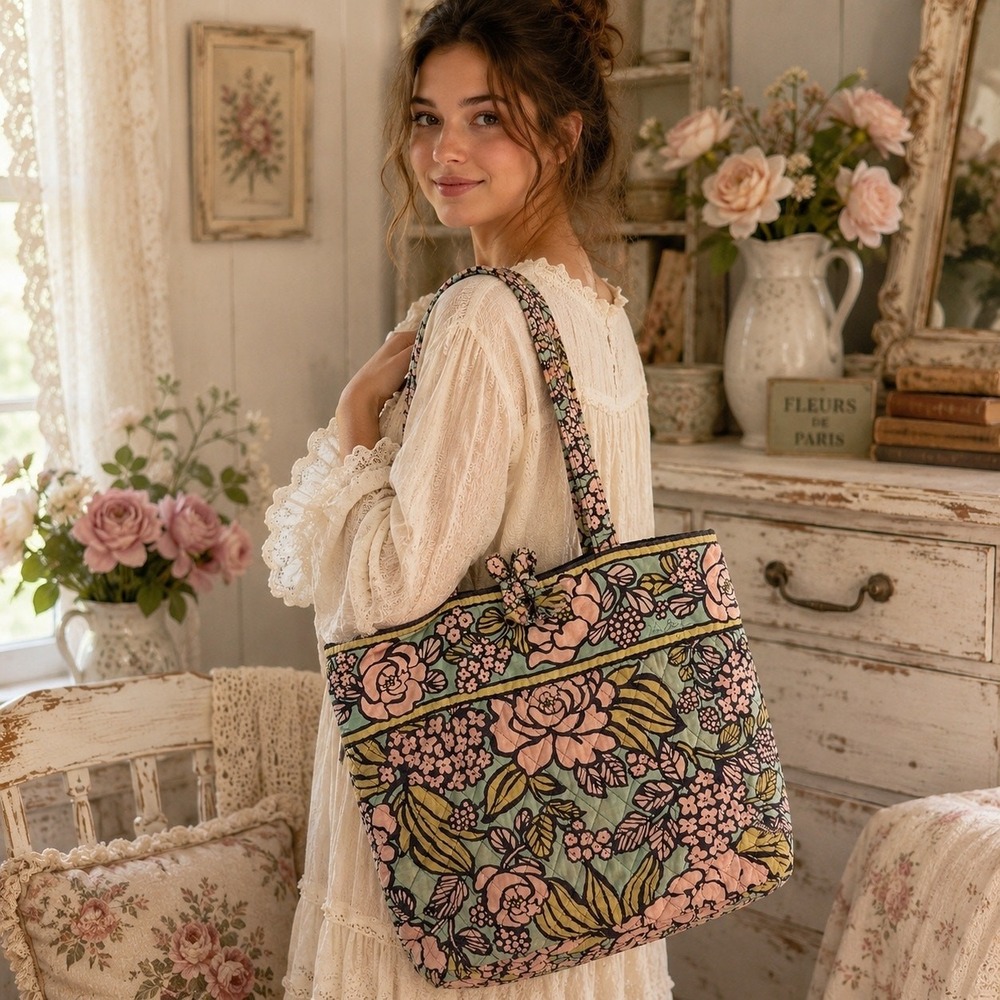 Vera Bradley Island Blooms Custom Pink Hue Quilted Tote Bag Retired Floral